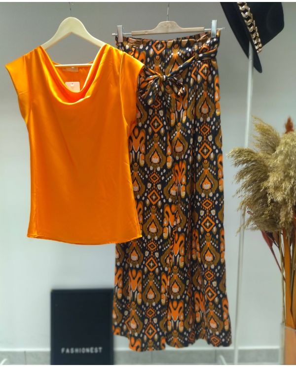 Παντελόνα σατέν με ζώνη boho