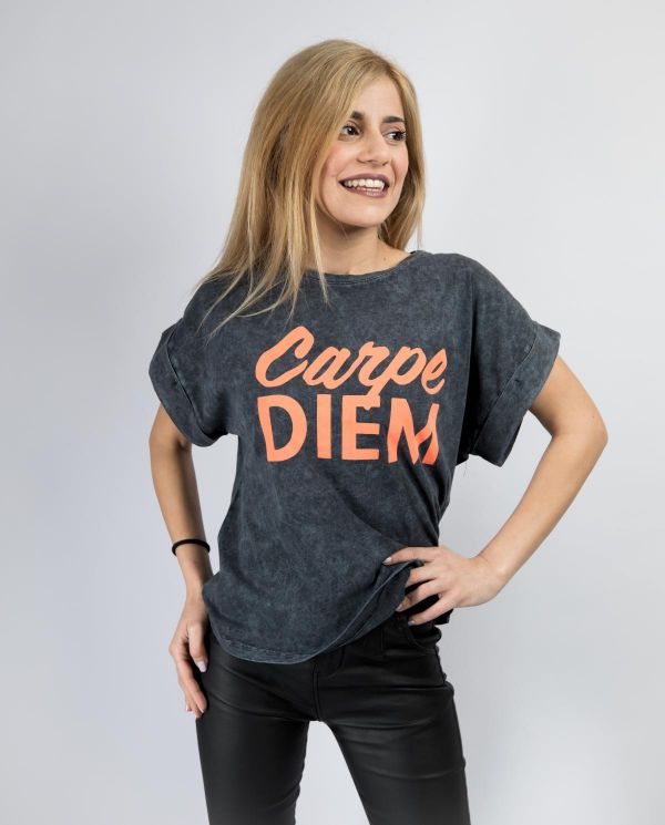 Tshirt κοντομάνικο πετροπλυμένο μαύρο με στάμπα